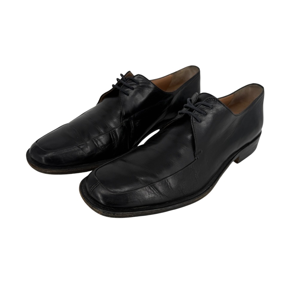 Bruno Magli Men 10.5 M Bishop Dress Shoes Apron Ox Toe Black Leather Italy Derby